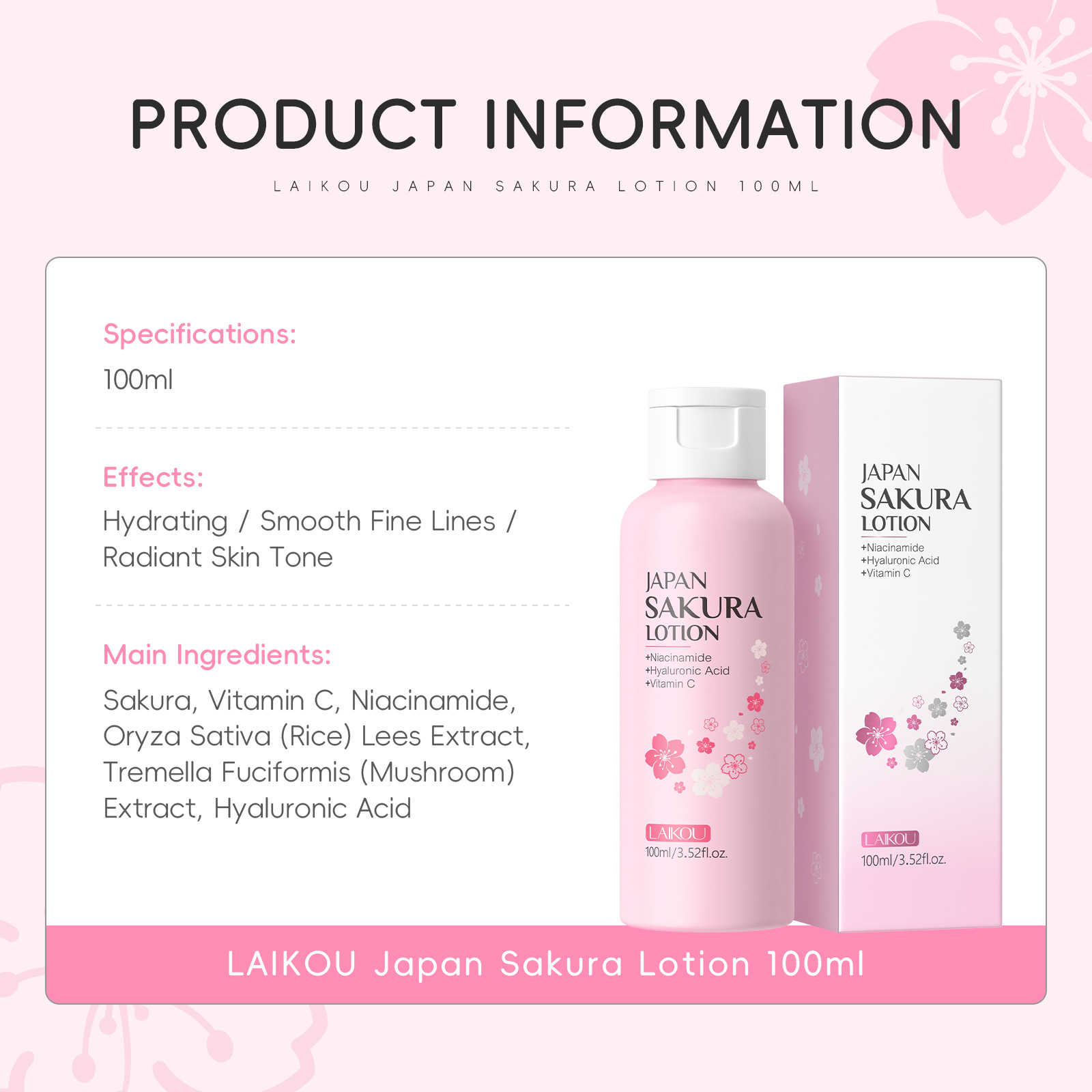 LAIKOU Sakura Lotion 100ml Nia - Niacinamide Pore Shrinking Essence recension och pris